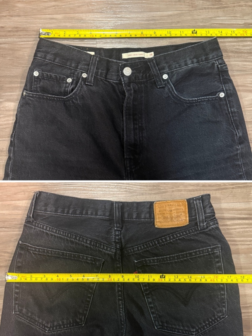 Levi’s Premium High Loose Flare Jeans 28x30 Train Wreck Black Big E $98 - Picture 9 of 12